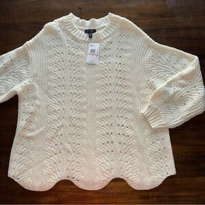 NWT Jessica Simpson Ivory Open Knit Scalloped Edge Hem Sweater 2X